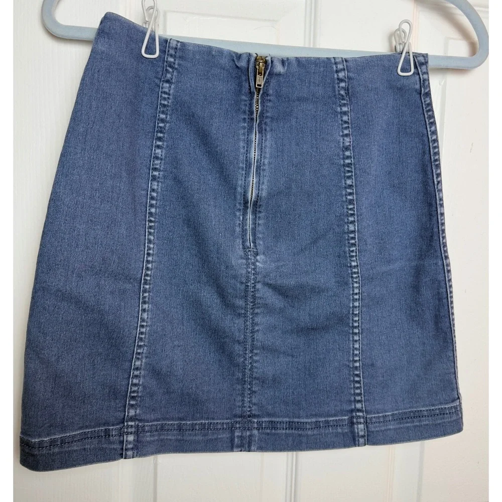 Free People Denim Mini Skirt Blue A-Line Seamed Back Zip Womens Size 4